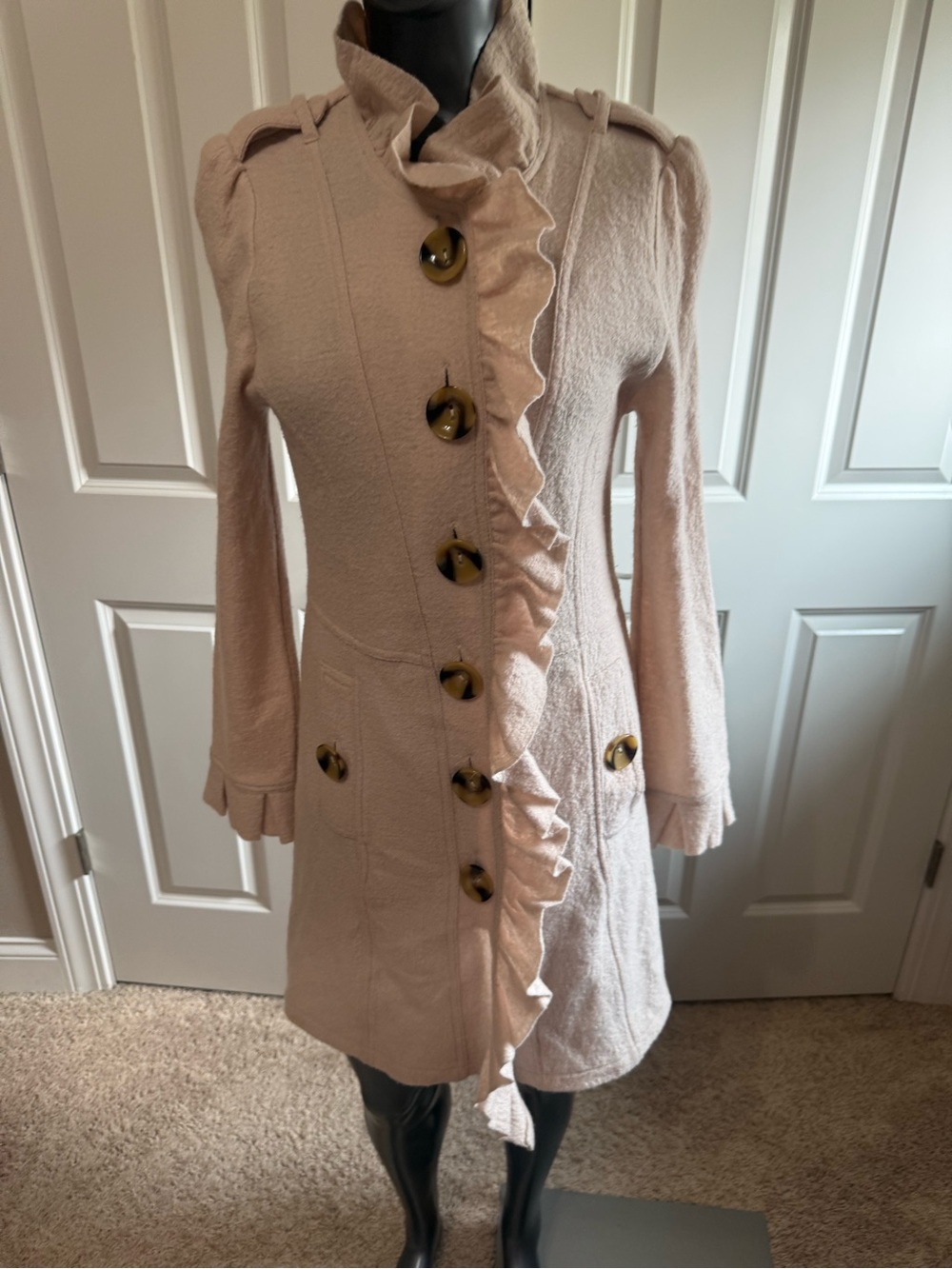 Luii Long Ruffle-Front Coat Dress - Blush